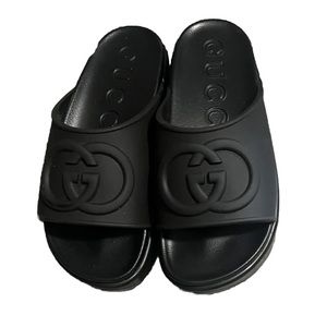 Women GUCCI Interlocking G Platform Slides Sandal Shoes Size 41 US 11 BLACK